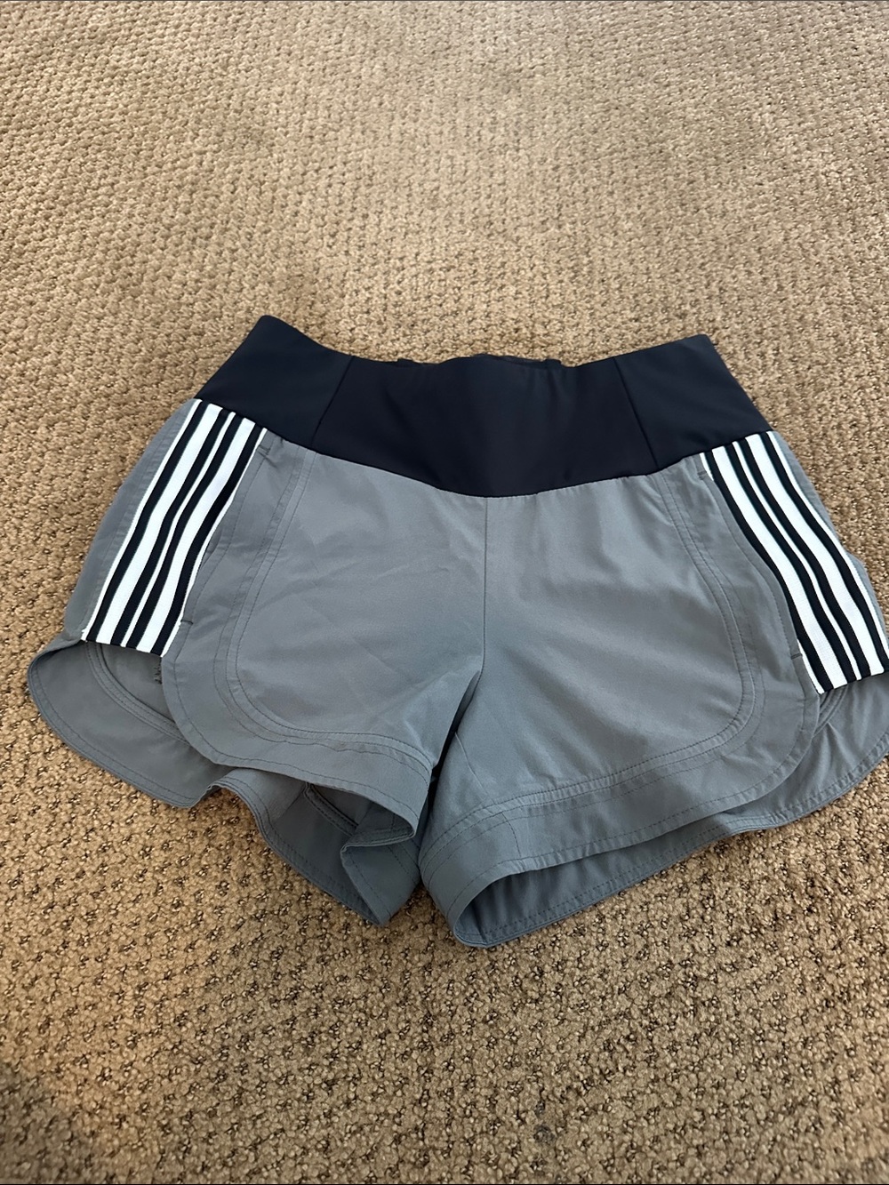 Athleta Gray Shorts with Black Waistband and Striped Panels